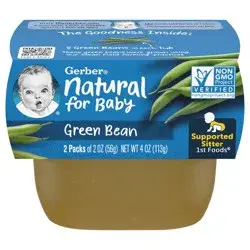 Gerber 1st Foods Natural for Baby Baby Food, Green Bean, 2 oz Tubs (2 Pack)