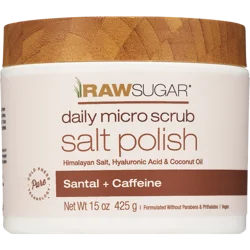 Raw Sugar Daily Micro Scrub Salt Polish, Santal + Caffeine, 15 oz