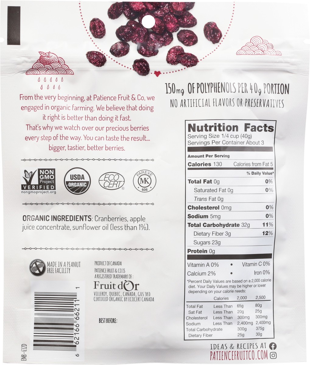 slide 9 of 9, Patience Fruit & Co Patience Fruit Organic Dried Cranberrys, 4 oz