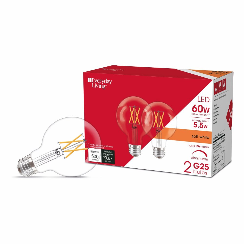 slide 3 of 4, Everyday Living 5.5Watt, 60Watt Replacement G25 Led Light Bulbs, 2 ct