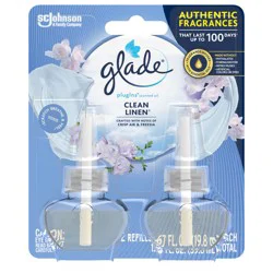 Glade PlugIns Scented Oil 2 Refills, Air Freshener, Clean Linen, Essential Oil Infused Wall Plug In, 1.34 FL OZ, Pack of 2
