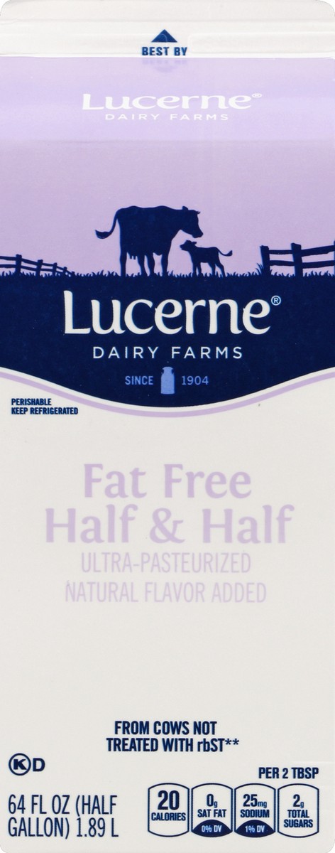 slide 5 of 7, Lucerne Dairy Farms Lucerne Half And Half Ultra Pasteurized Fat Free - 64 Fl. Oz., 64 fl oz