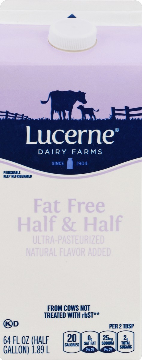 slide 1 of 7, Lucerne Dairy Farms Lucerne Half And Half Ultra Pasteurized Fat Free - 64 Fl. Oz., 64 fl oz