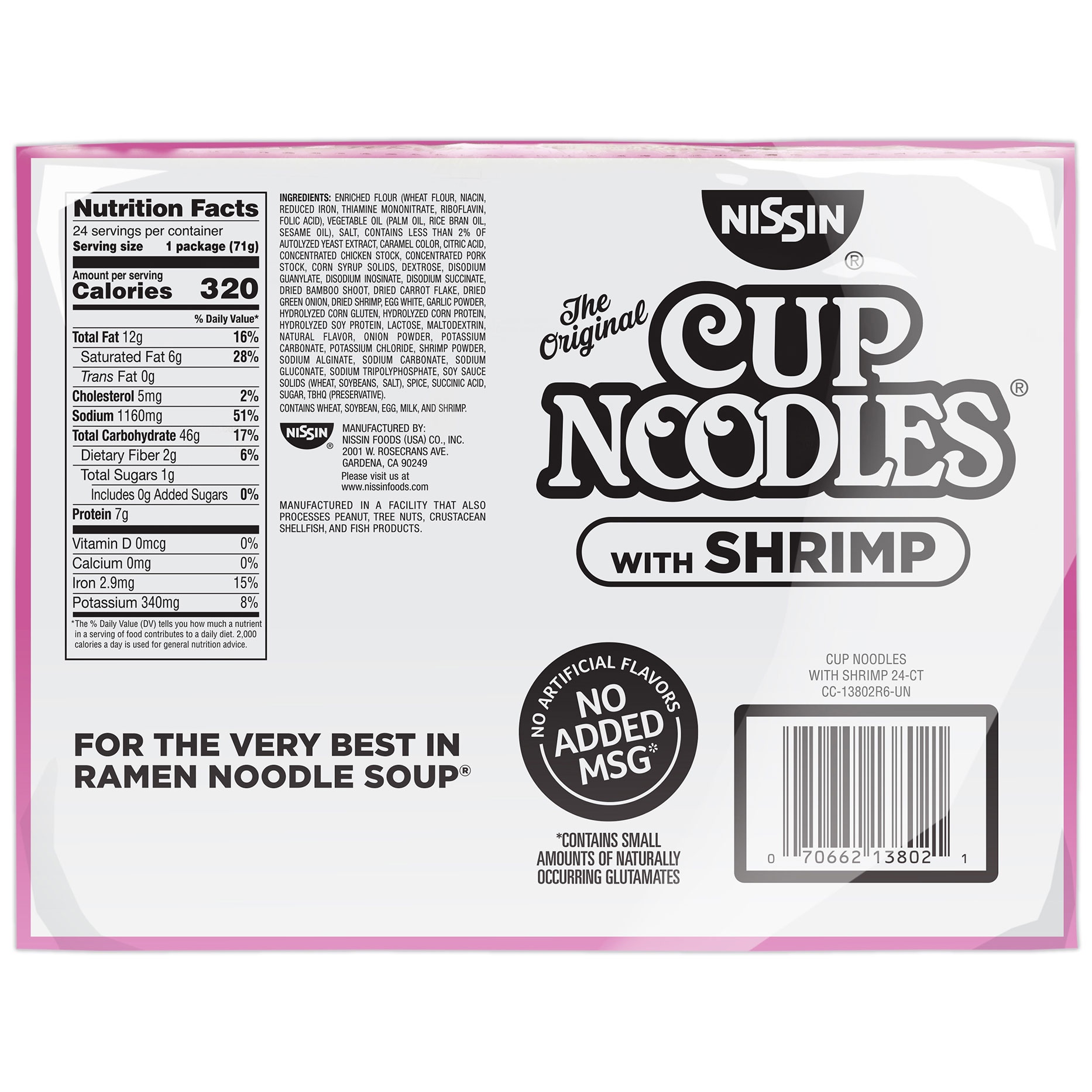 slide 2 of 2, Nissin Cup Noodles Shrimp Flavor Ramen Noodle Soup, 24 ct