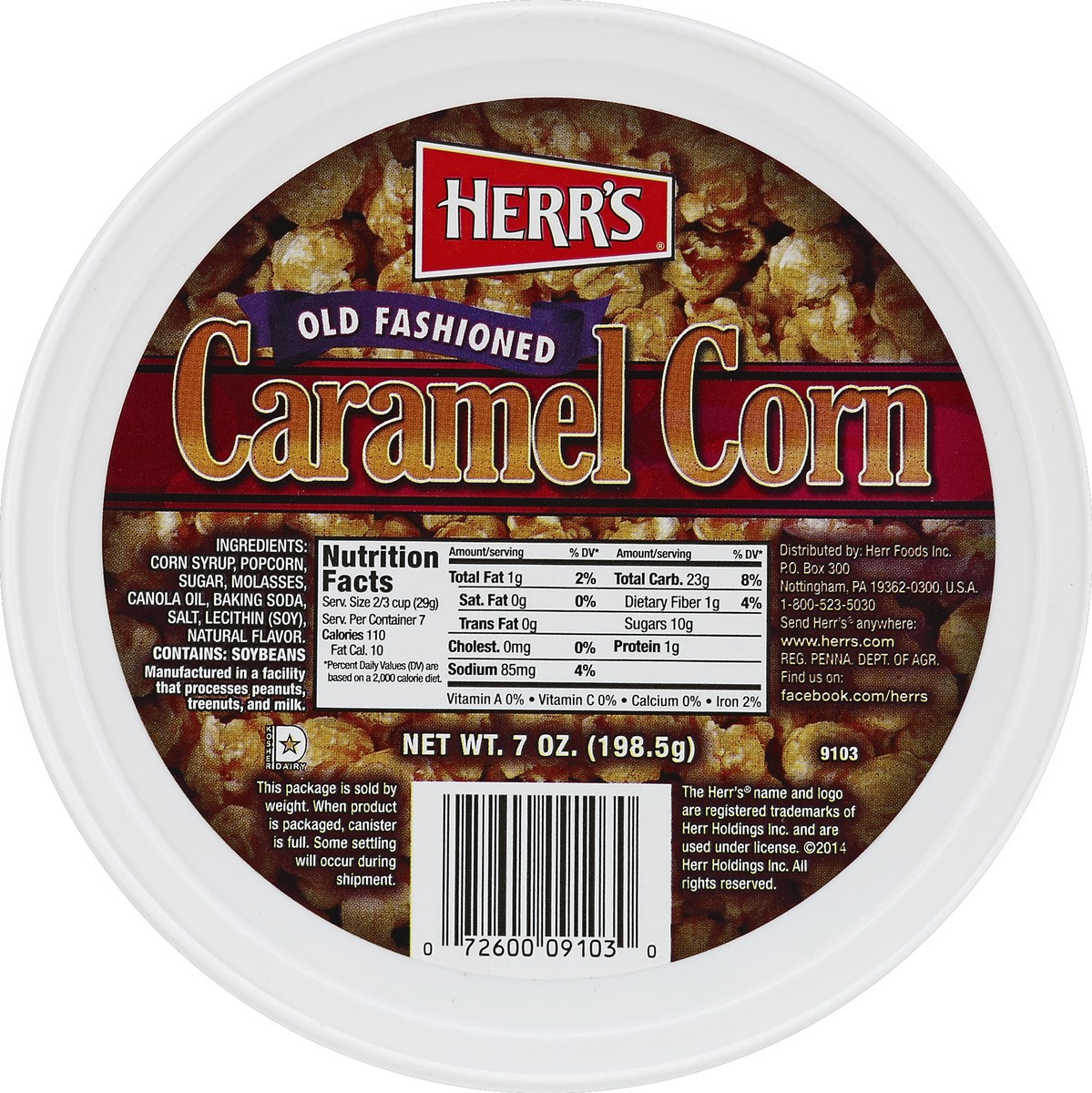 slide 3 of 6, Herr's Herrs Tub Carmel Popcorn, 7 oz