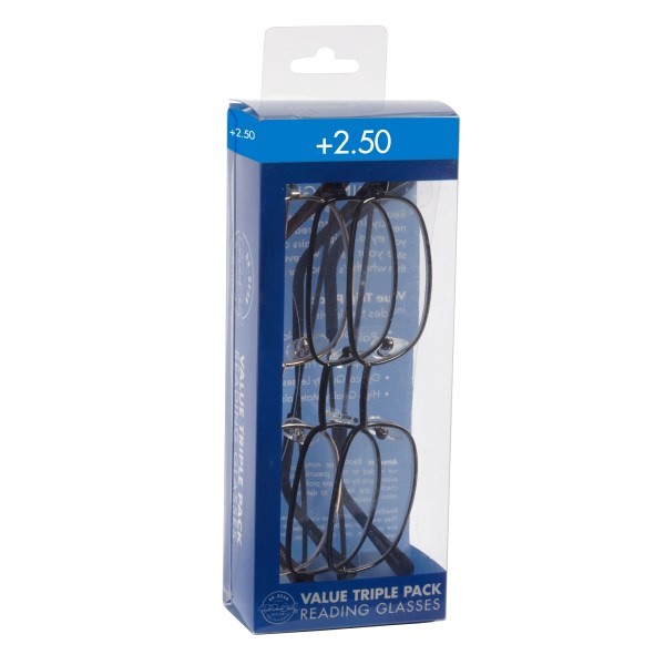 slide 1 of 2, Dr. Dean Edell Plastic Reading Glasses, +2.50, Pack Of 3, 3 ct