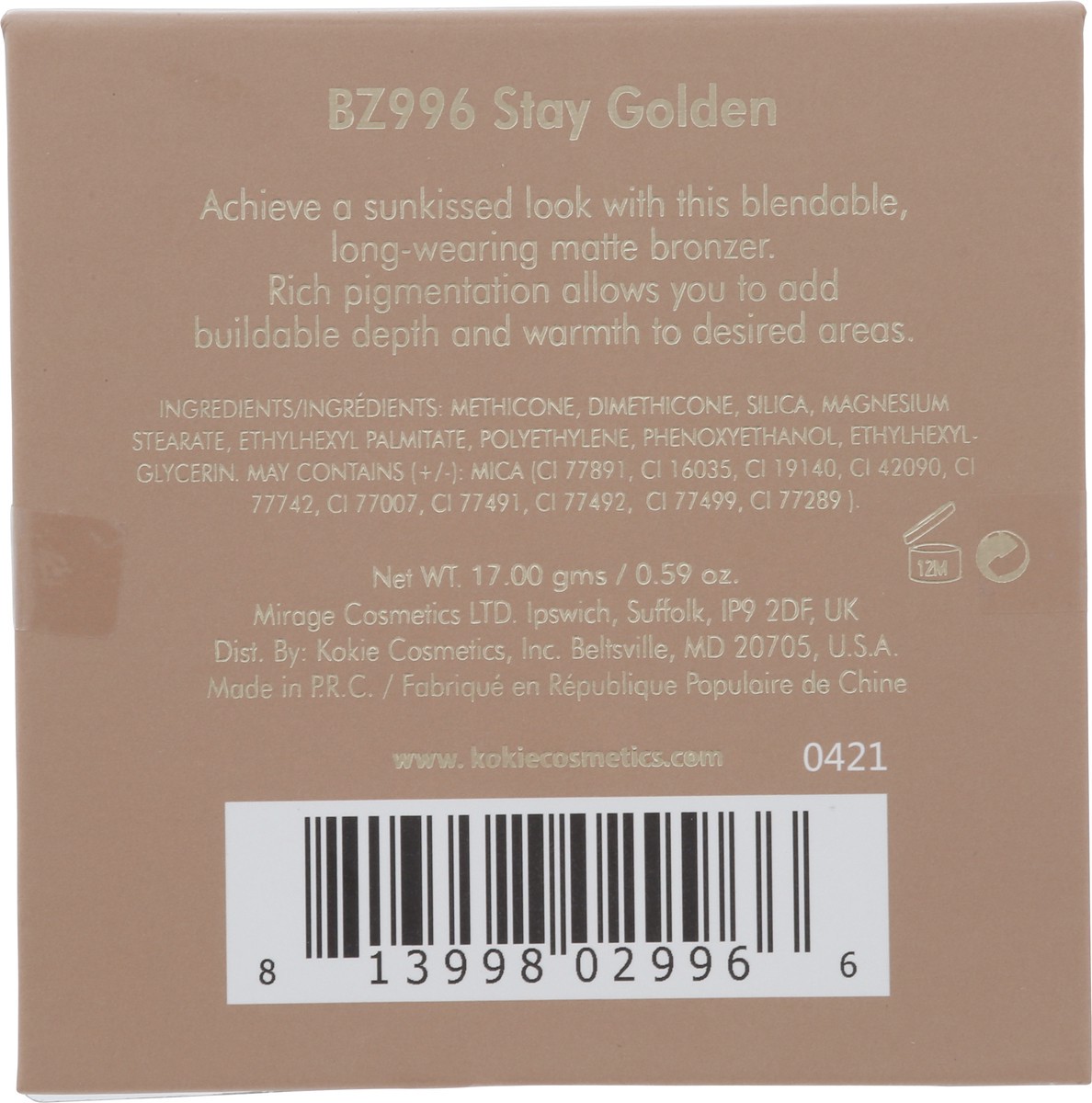 slide 9 of 13, Kokie Stay Golden BZ996 Matte Bronzer 0.59 oz, 0.59 oz