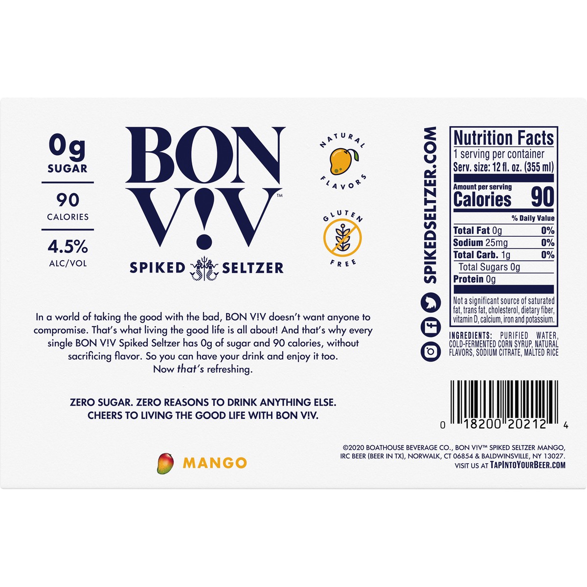 slide 2 of 6, Bon Viv Hard Seltzer Mango Alcoholic Seltzer, 12 fl oz