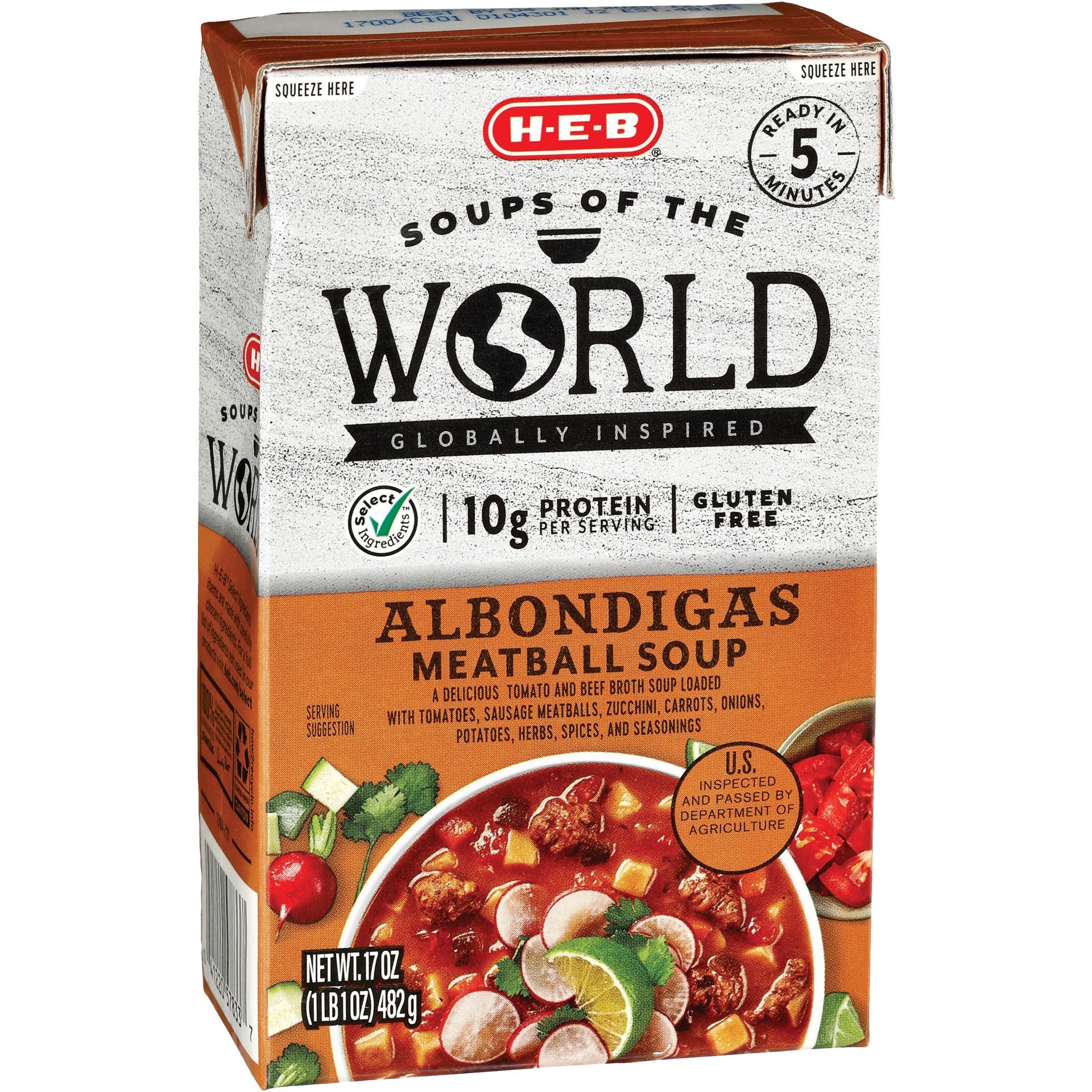 slide 1 of 1, H-E-B Albondigas Meatball Soup, 17 oz