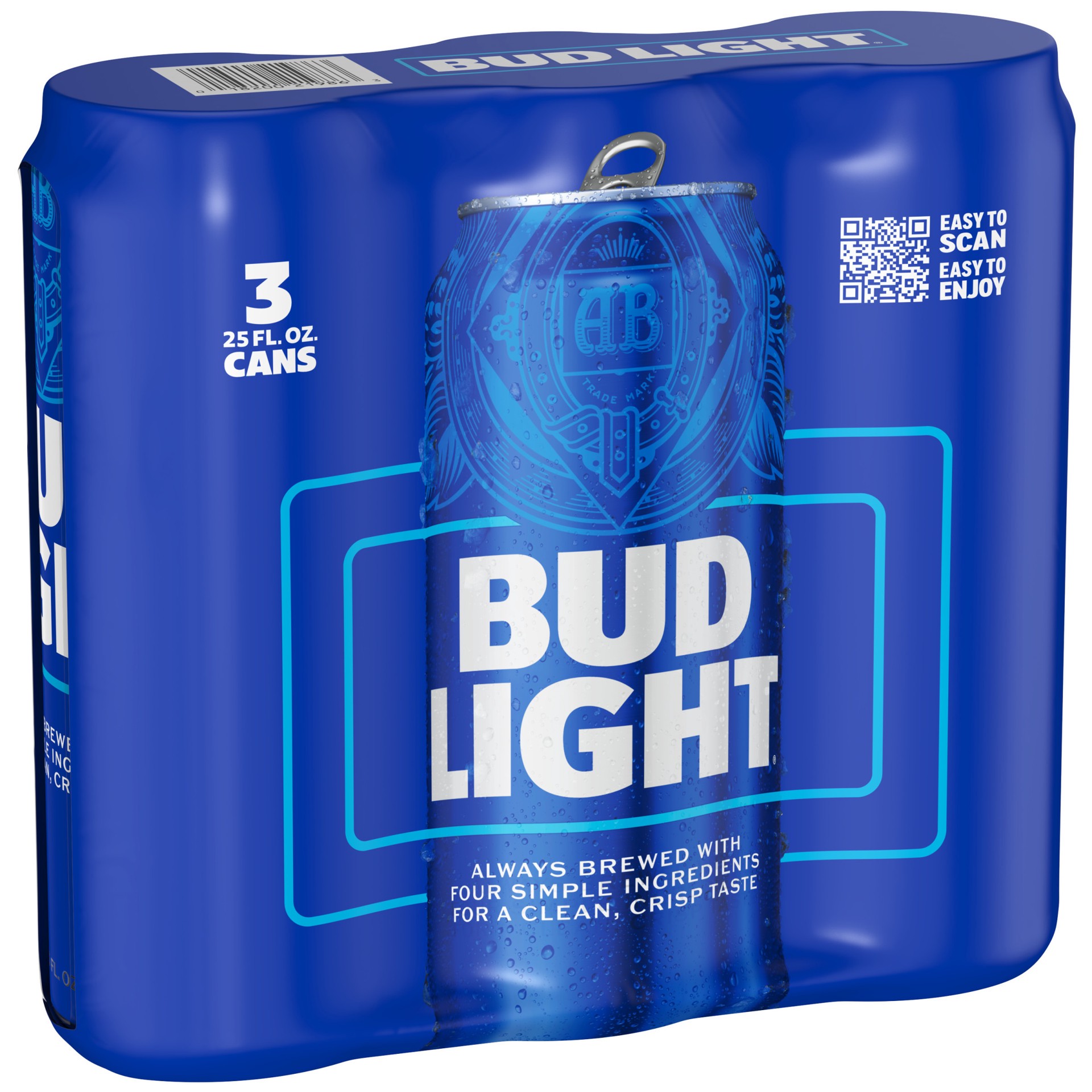slide 1 of 1, Bud Light American Lager Beer 3 Pack, 25 fl oz Cans, 3 ct; 24 oz