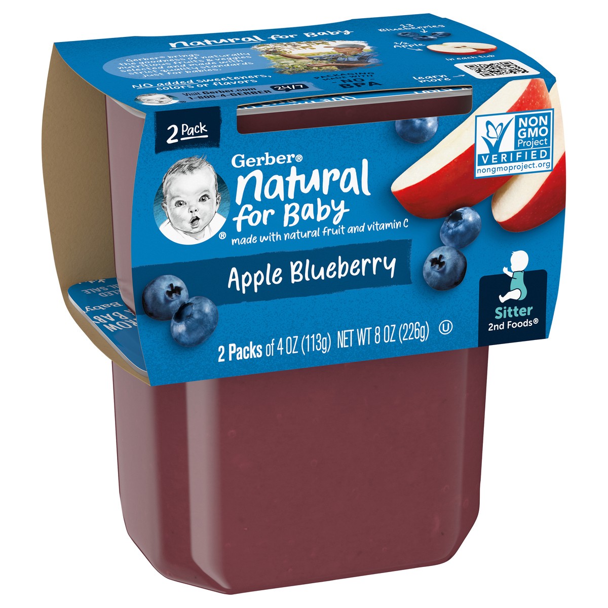 slide 9 of 9, Gerber 2nd Foods Natural for Baby Baby Food, Apple Blueberry, 4 oz Tubs (2 Pack), 8 oz