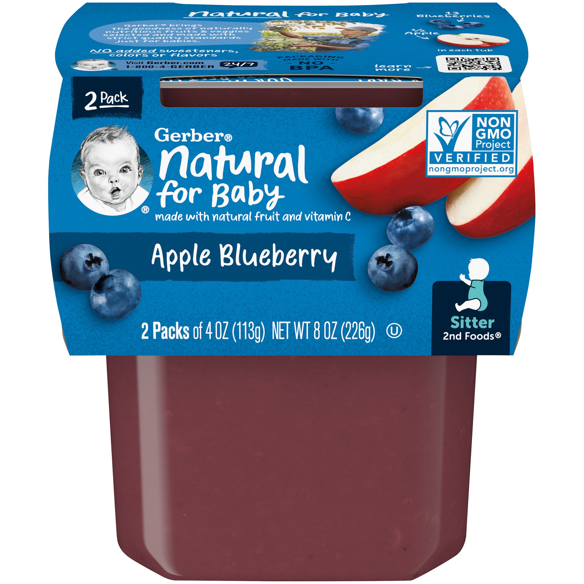 slide 1 of 9, Gerber 2nd Foods Natural for Baby Baby Food, Apple Blueberry, 4 oz Tubs (2 Pack), 8 oz