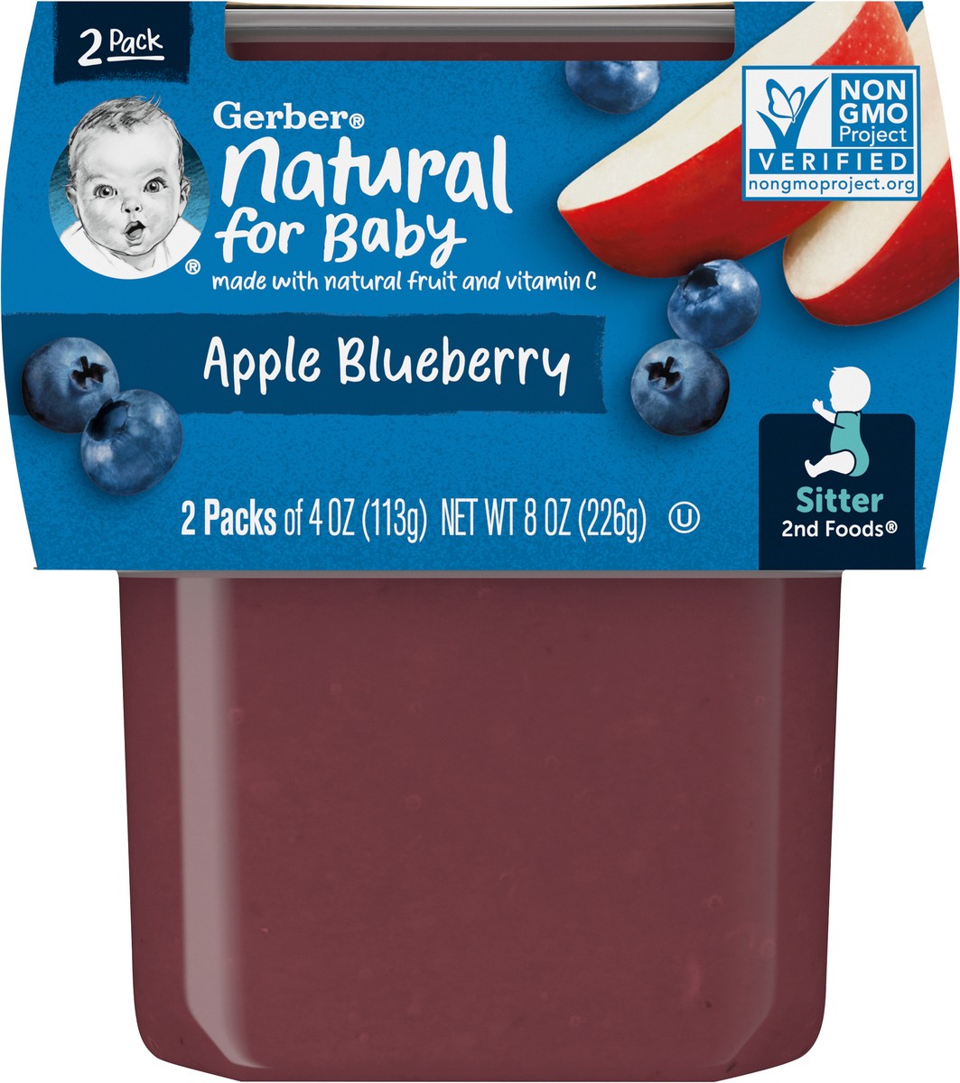 slide 2 of 9, Gerber 2nd Foods Natural for Baby Baby Food, Apple Blueberry, 4 oz Tubs (2 Pack), 8 oz