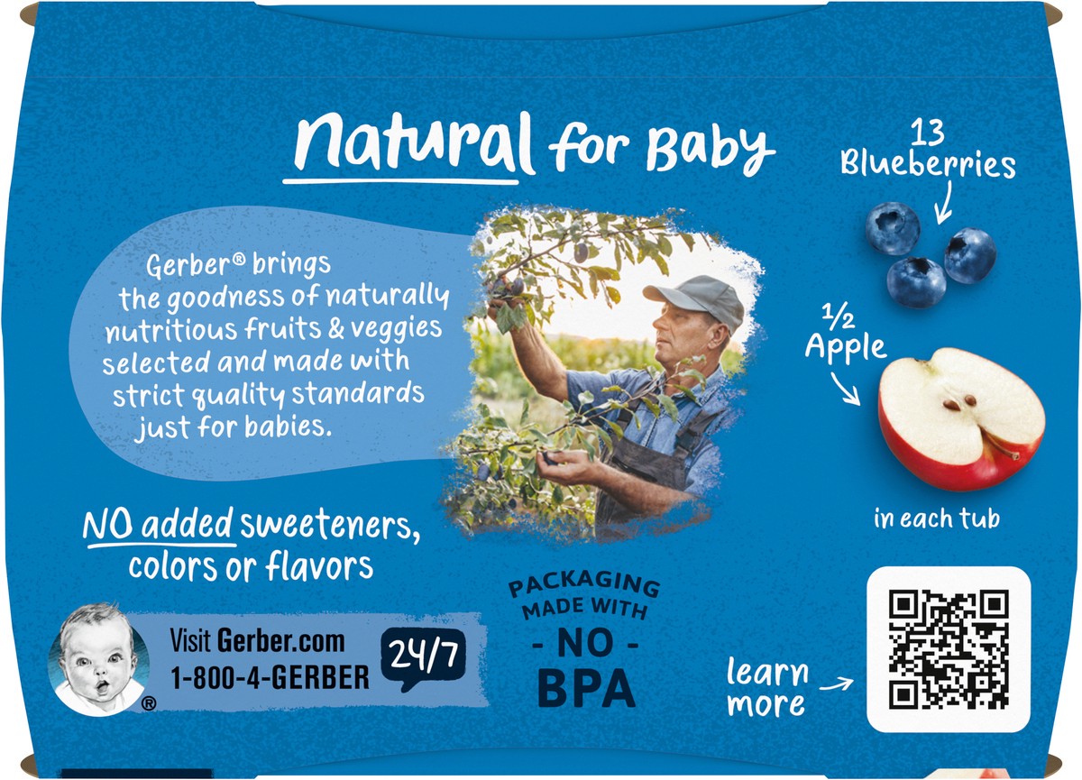 slide 8 of 9, Gerber 2nd Foods Natural for Baby Baby Food, Apple Blueberry, 4 oz Tubs (2 Pack), 8 oz