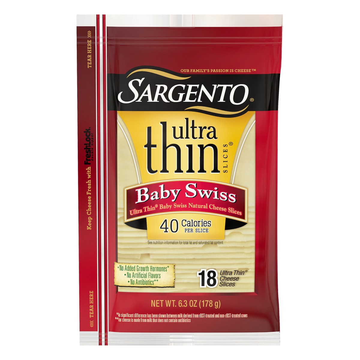 slide 1 of 1, Sargento Ultra Thin Baby Swiss Cheese Slices, 6.3 oz