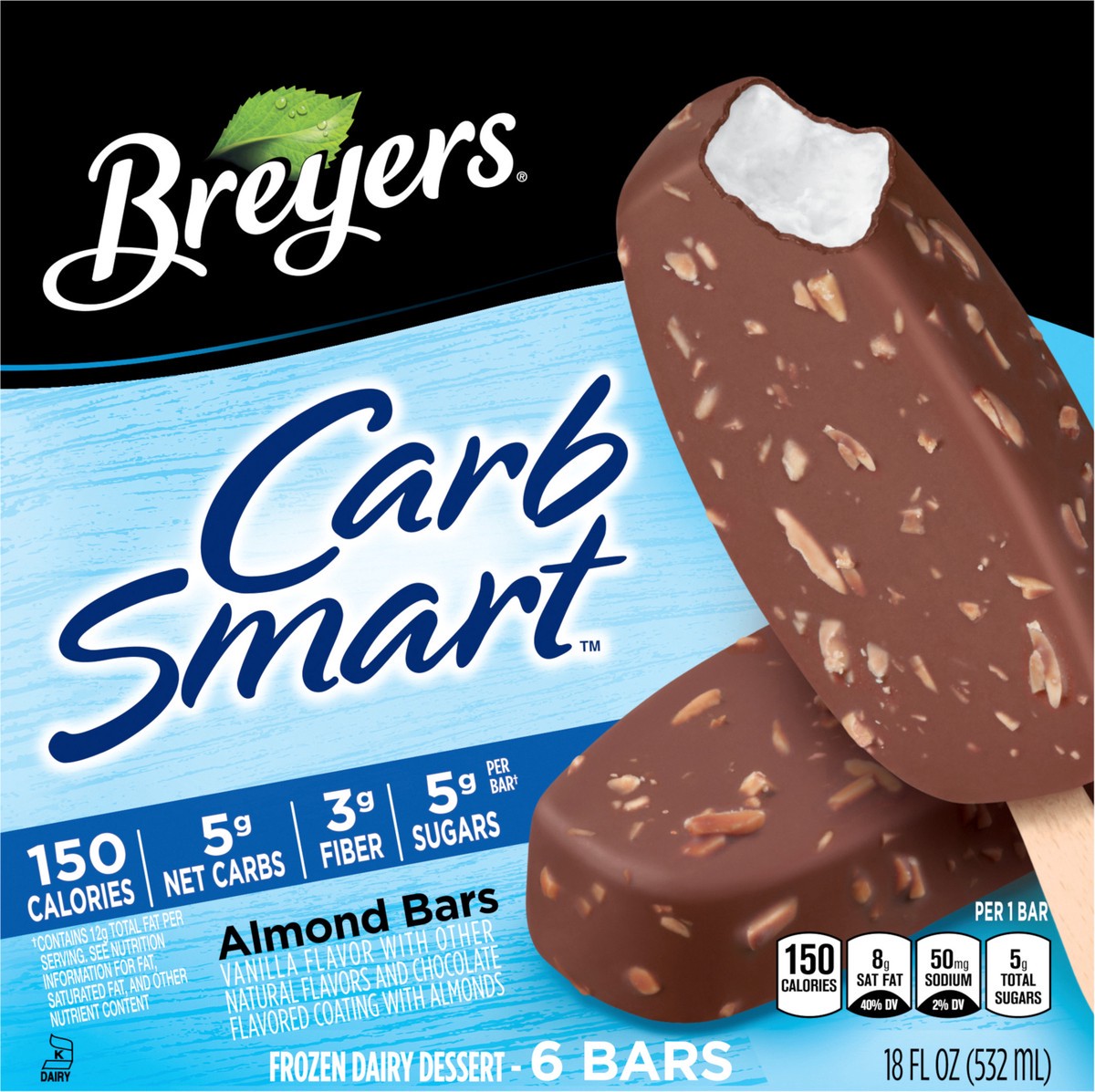 slide 3 of 5, Breyers CarbSmart™ Frozen Dairy Dessert Almond Bars, 6 ct, 6 ct