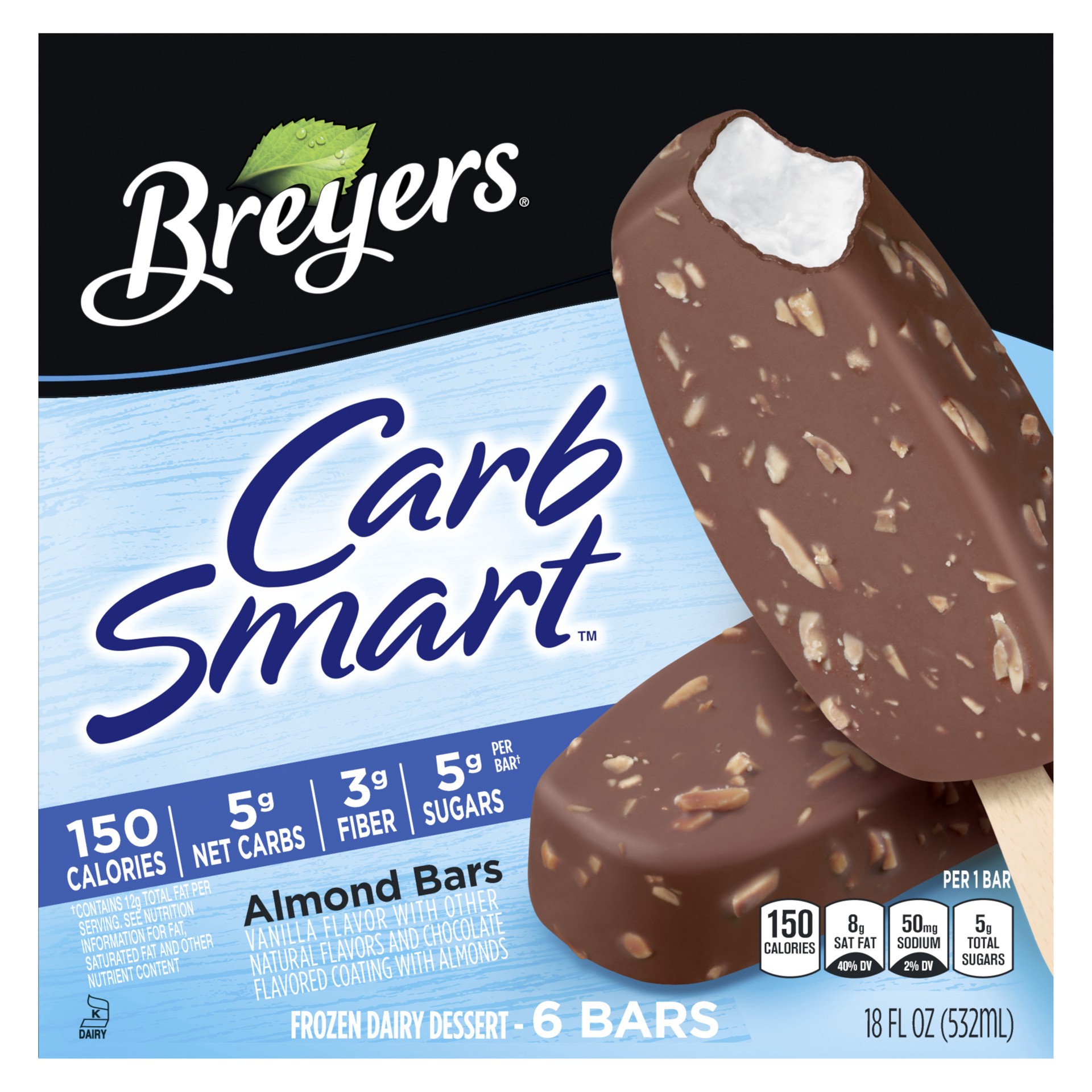 slide 1 of 5, Breyers CarbSmart™ Frozen Dessert Almond Bars, 6 ct, 6 ct