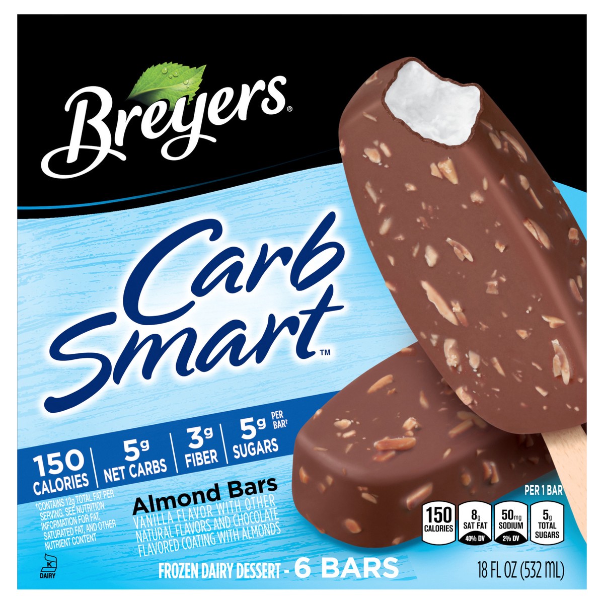 slide 1 of 5, Breyers CarbSmart™ Frozen Dairy Dessert Almond Bars, 6 ct, 6 ct
