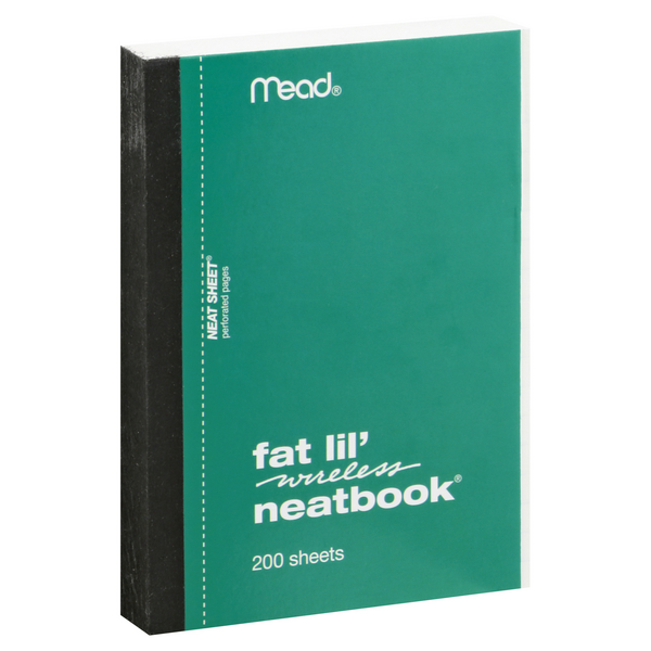 slide 1 of 8, Mead Fat Lil' Wireless Neatbook, Ruled Sheets, 200 ct