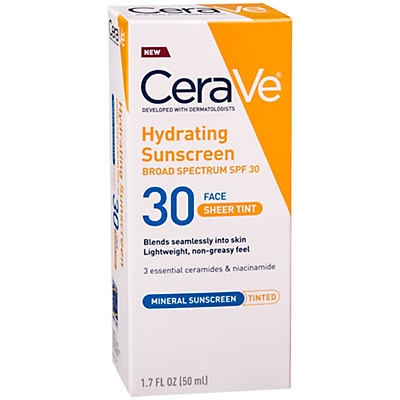 slide 1 of 1, CeraVe Hydrating Face Sunscreen SPF 30 Sheer Tint, 1.7 oz