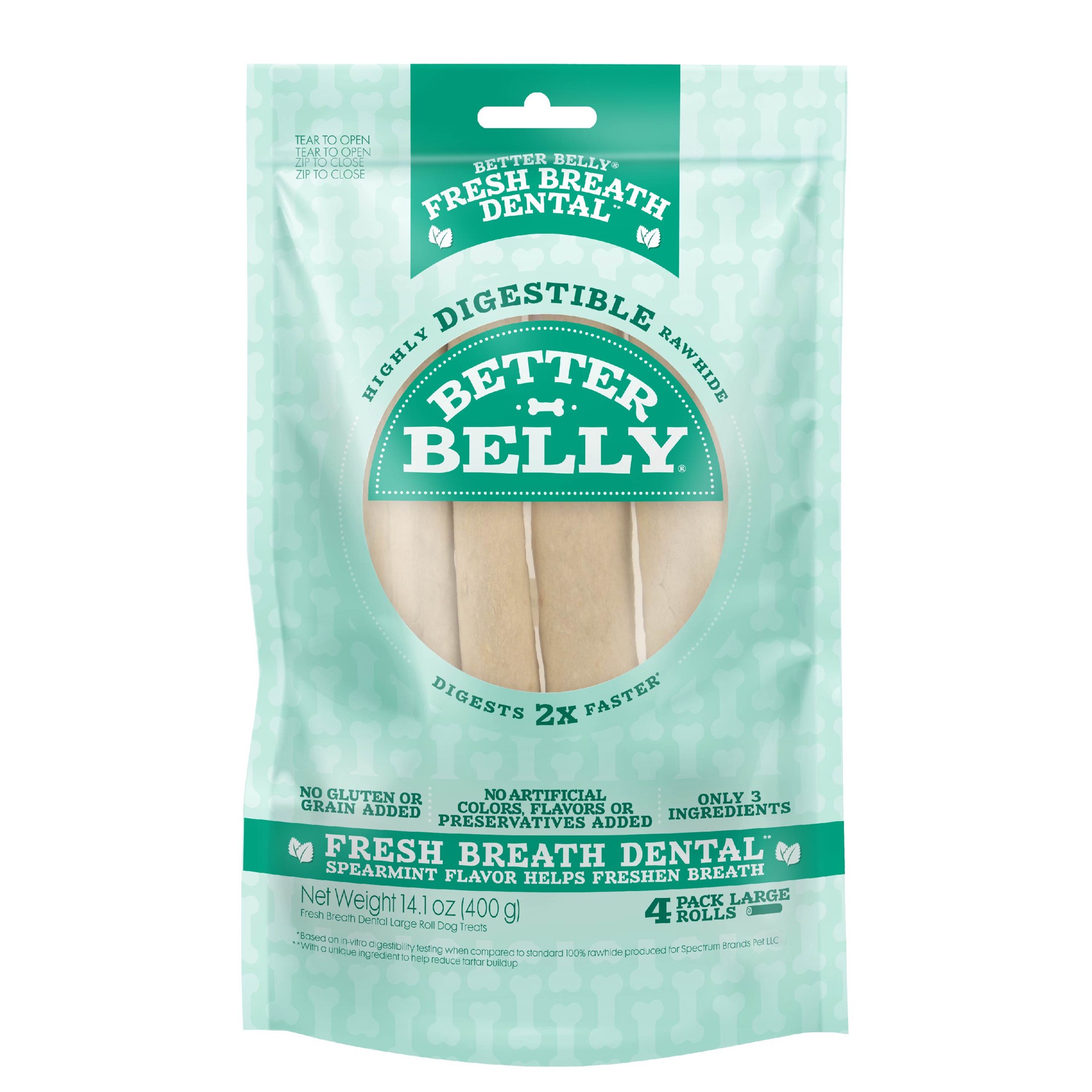 slide 1 of 10, Better Belly Fresh Breath Large Roll Chews for Dogs, 14.1 oz