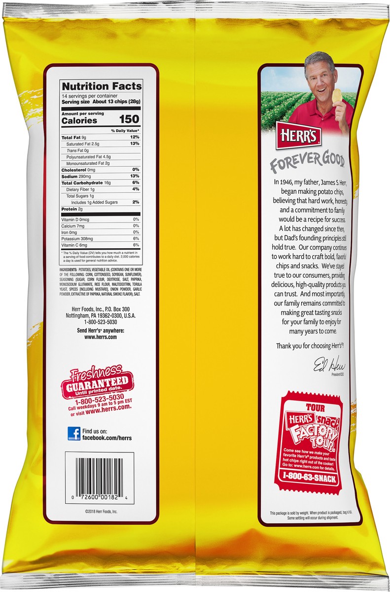 slide 7 of 7, Herr's Party Size Barbecue Flavored Potato Chips 14 oz Bag, 14 oz