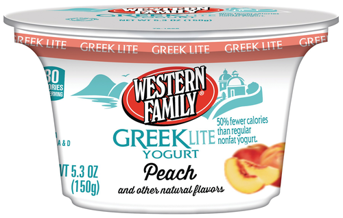 slide 1 of 1, Western Family Greek Lite Yogurt Peach, 5.3 oz