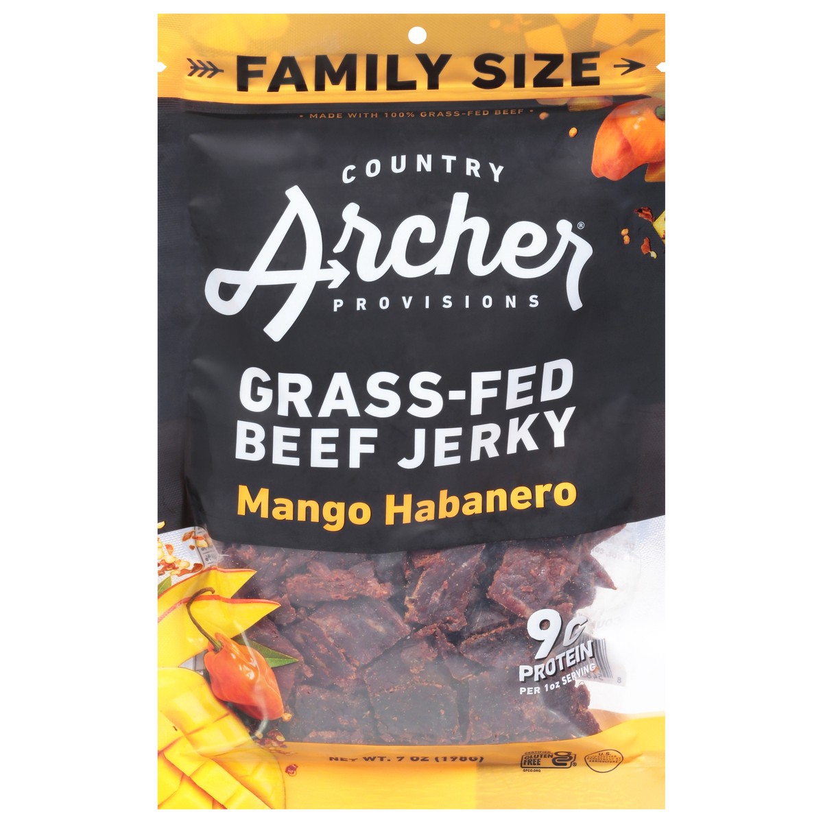 slide 1 of 9, Country Archer Provisions Grass-Fed Mango Habanero Beef Jerky Family Size 7 oz, 7 oz