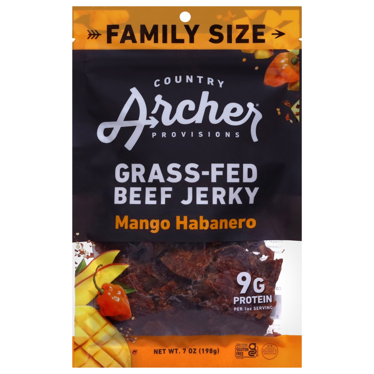 slide 1 of 9, Country Archer Provisions Grass-Fed Mango Habanero Beef Jerky Family Size 7 oz, 7 oz
