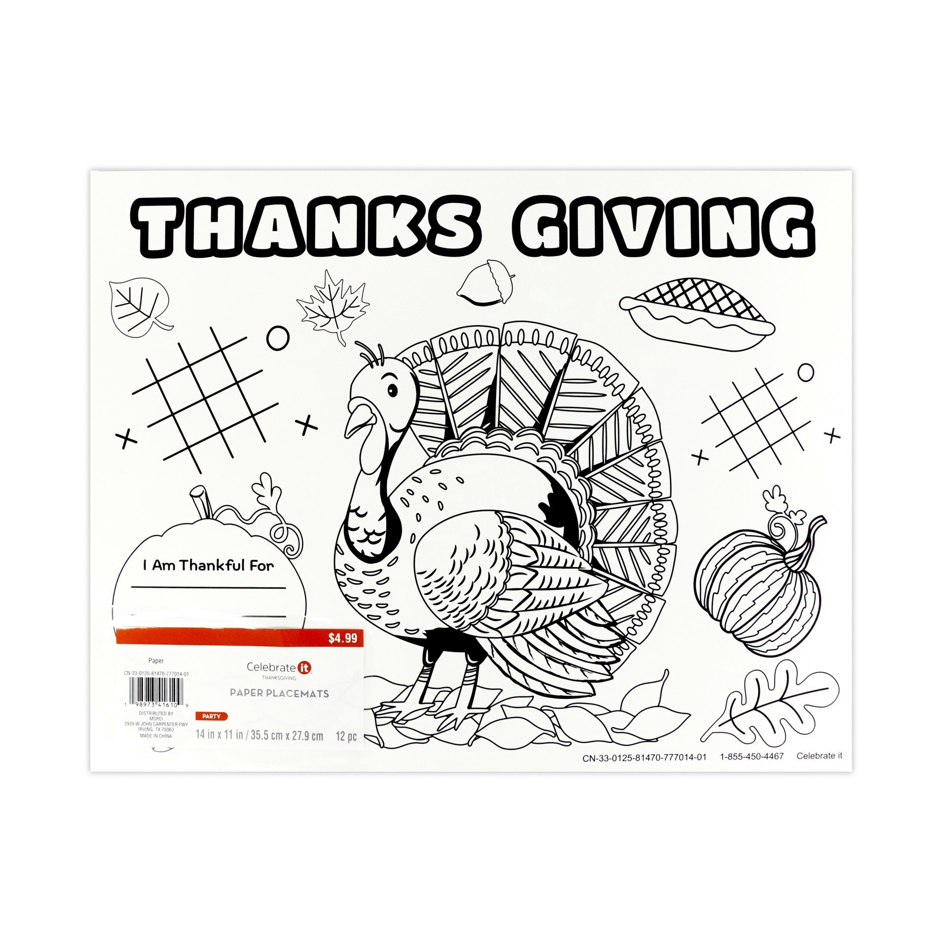 slide 2 of 3, 14" X 11" Thanksgiving Color-In Paper Placemats, 12ct. By Celebrate It, 12 ct