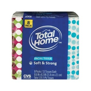 slide 1 of 1, Total Home By CVS Facial Tissue Soft & Strong 2-Ply, 8 ct