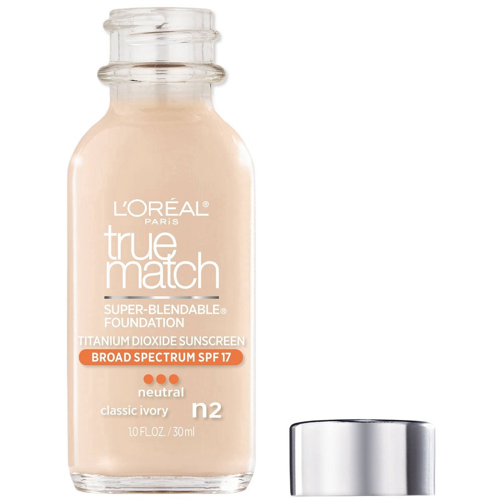 slide 7 of 7, L'Oréal L'Oreal Paris True Match Super-Blendable Foundation Makeup with SPF 17 - N2 Classic Ivory - 1 fl oz, 1 fl oz