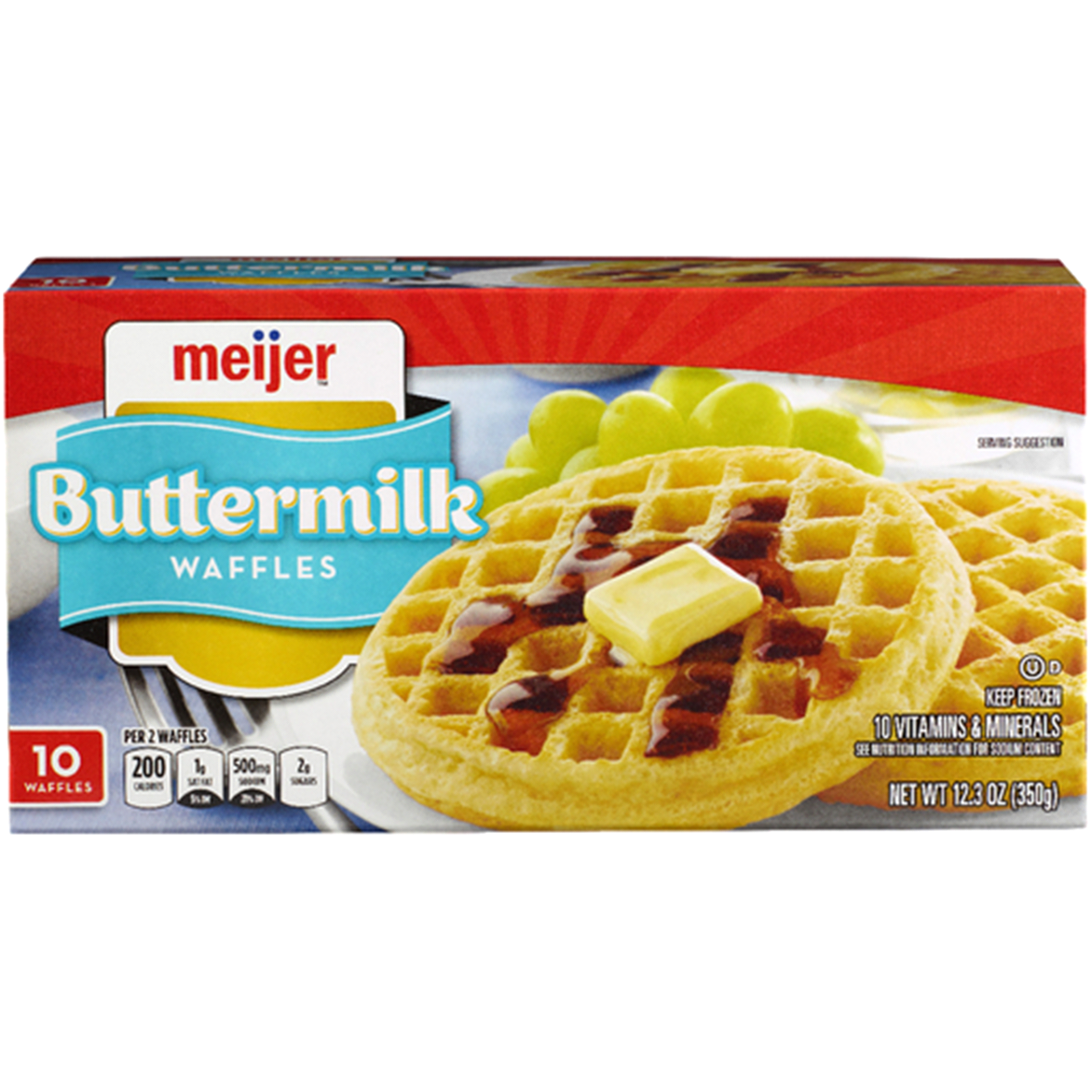 slide 1 of 21, Meijer Buttermilk Frozen Waffles, 10 ct, 12.3 oz