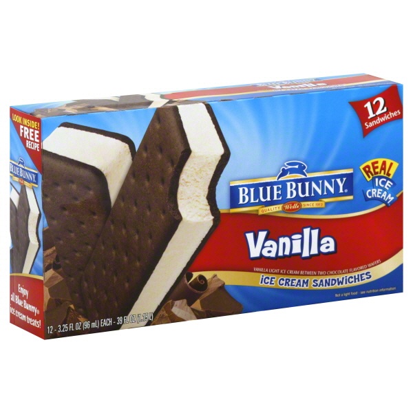 slide 1 of 6, Blue Bunny Ice Cream Sandwiches, Vanilla, 12 ct