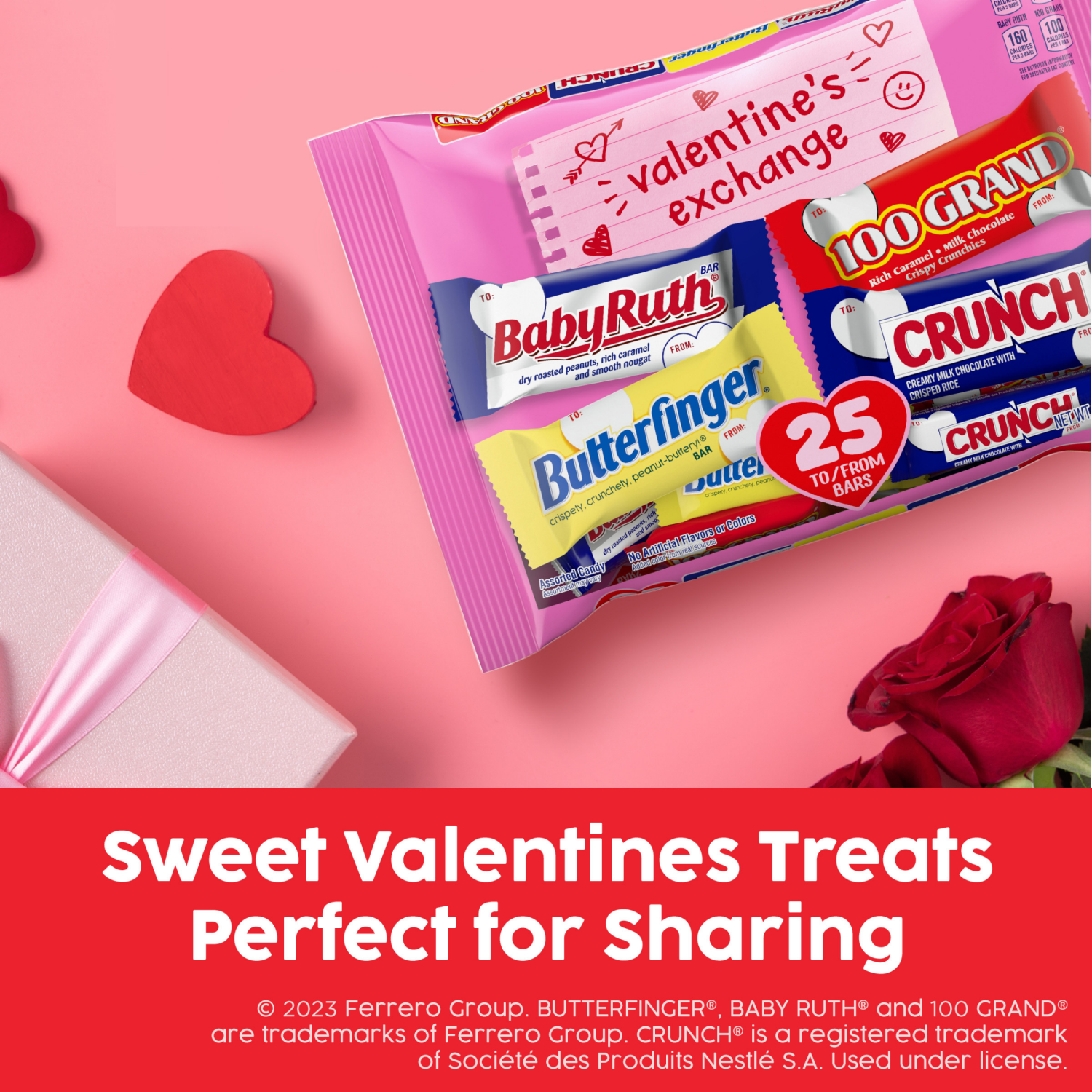 slide 2 of 6, Ferrero Butterfinger CRUNCH Baby Ruth and 100 Grand Assorted Candy Bars Valentine's Day Gift, 15.2 oz