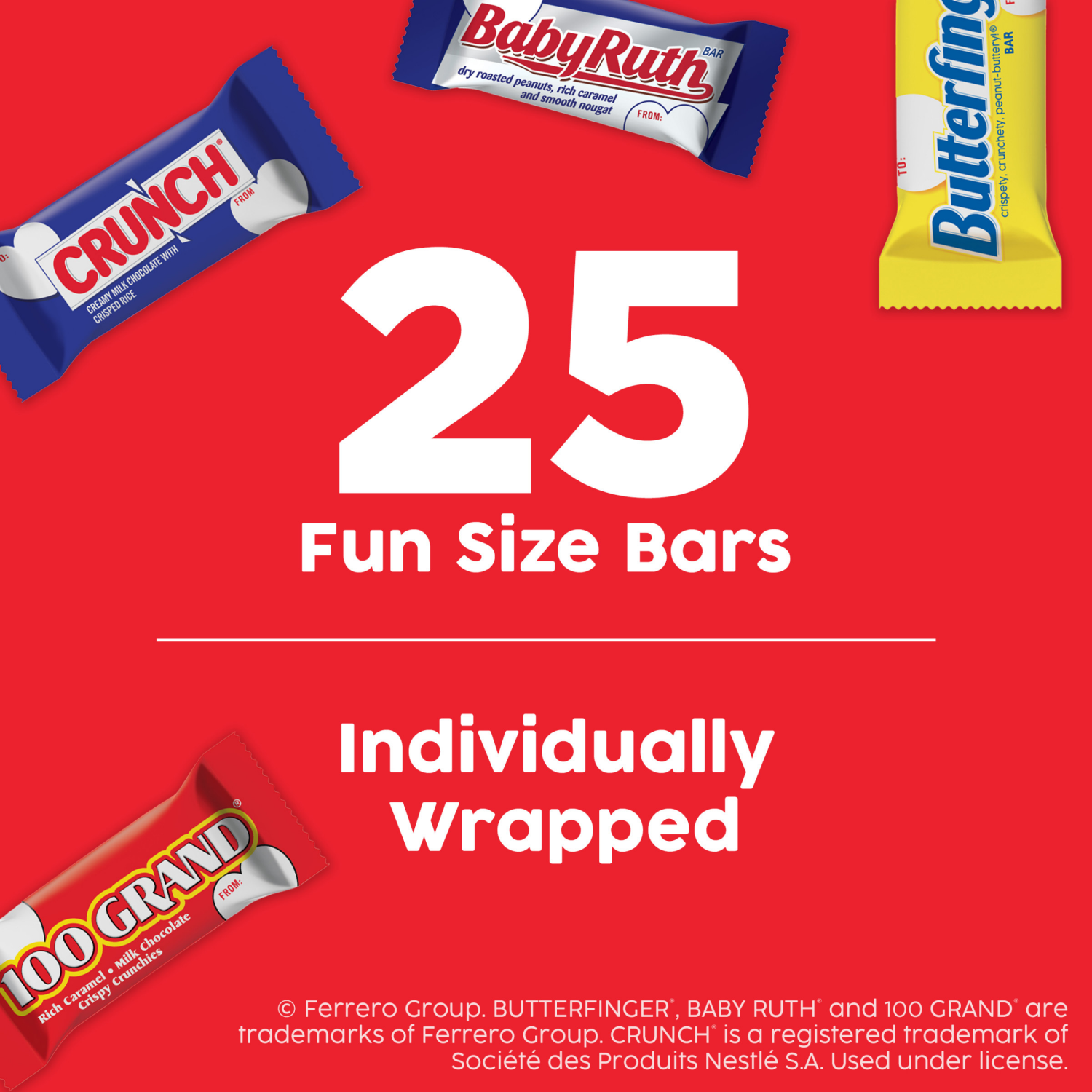 slide 5 of 6, Ferrero Butterfinger CRUNCH Baby Ruth and 100 Grand Assorted Candy Bars Valentine's Day Gift, 15.2 oz