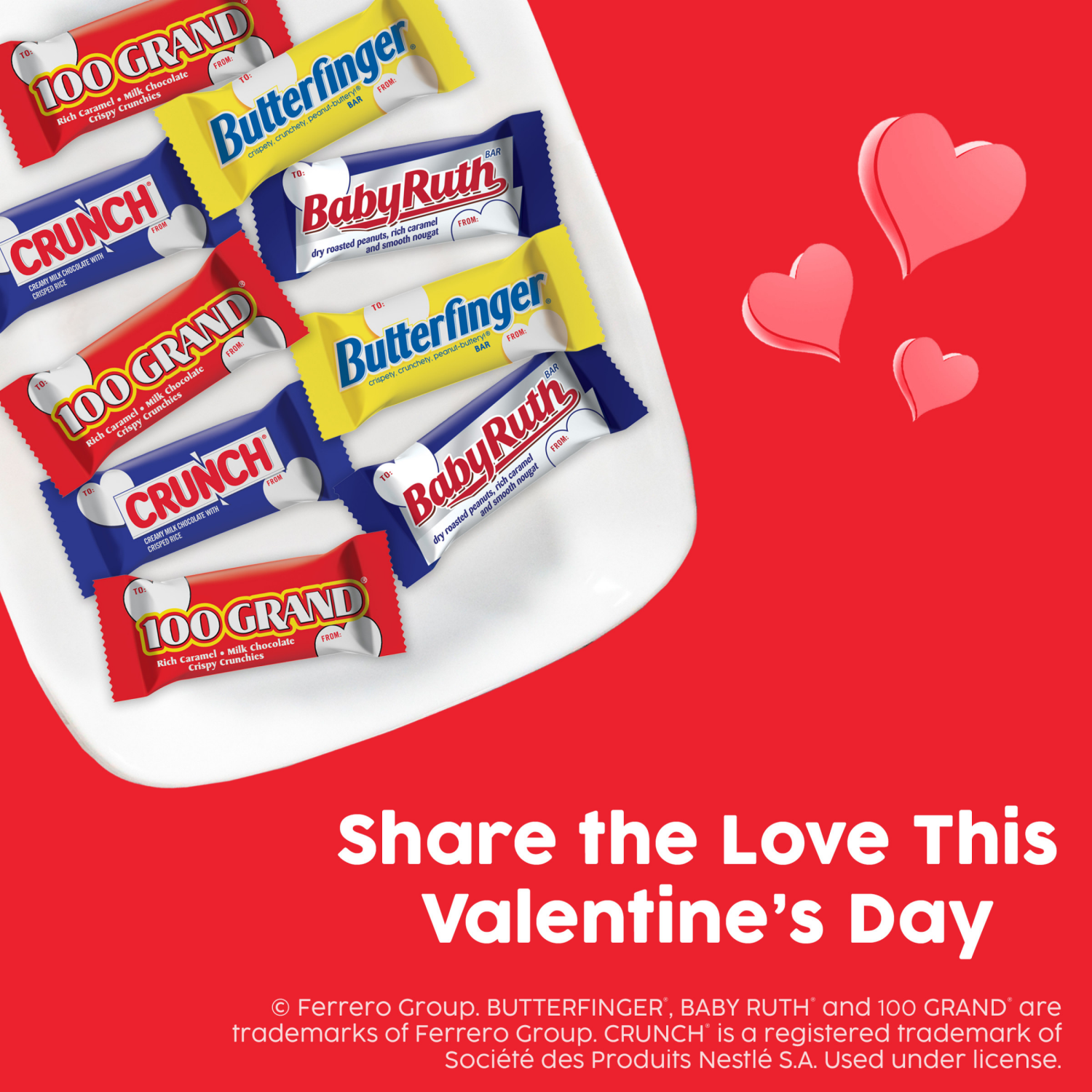 slide 6 of 6, Ferrero Butterfinger CRUNCH Baby Ruth and 100 Grand Assorted Candy Bars Valentine's Day Gift, 15.2 oz