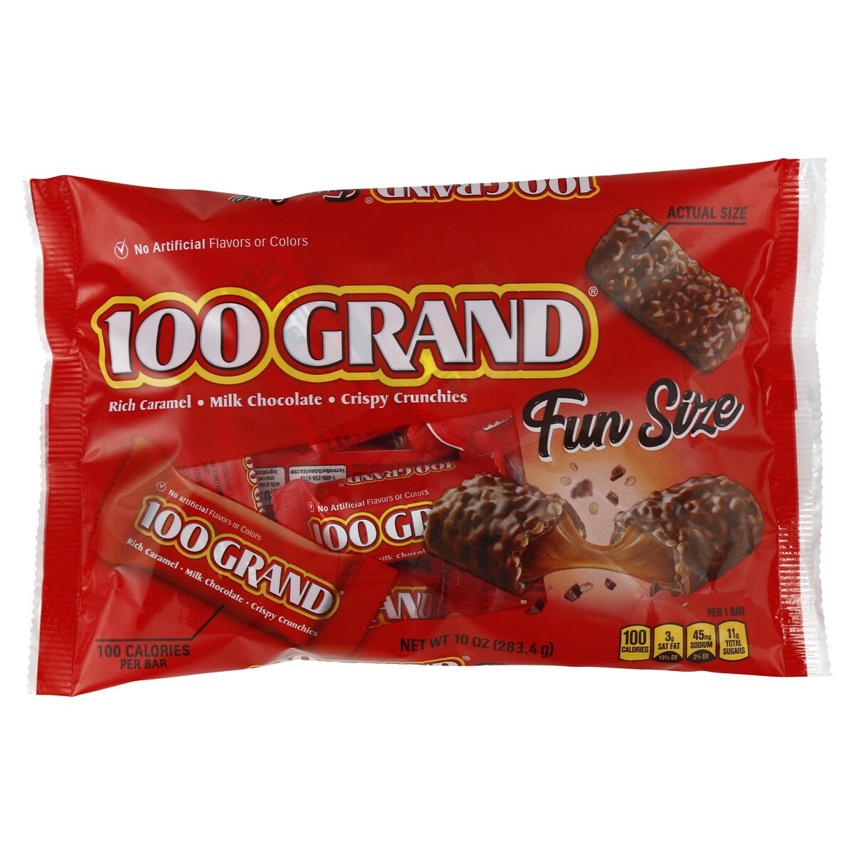 slide 1 of 2, 100 Grand Crispy Milk Chocolate with Caramel Fun Size Individually Wrapped Candy Bars, 10 oz