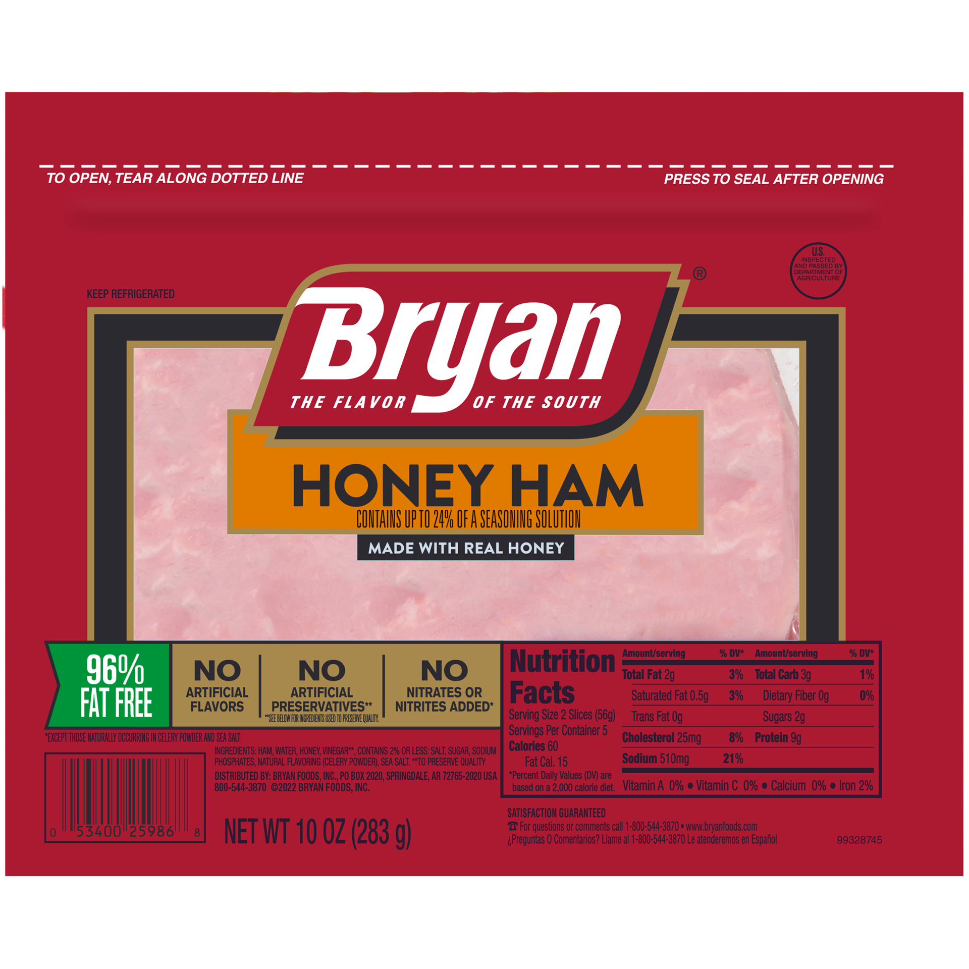 slide 1 of 5, Bryan Honey Ham Deli Lunch Meat, Water Added, 10 oz, 283.50 g