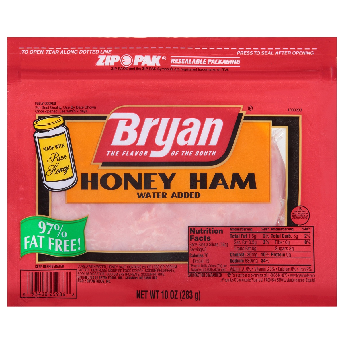 slide 1 of 1, Bryan Honey Ham, 10 oz