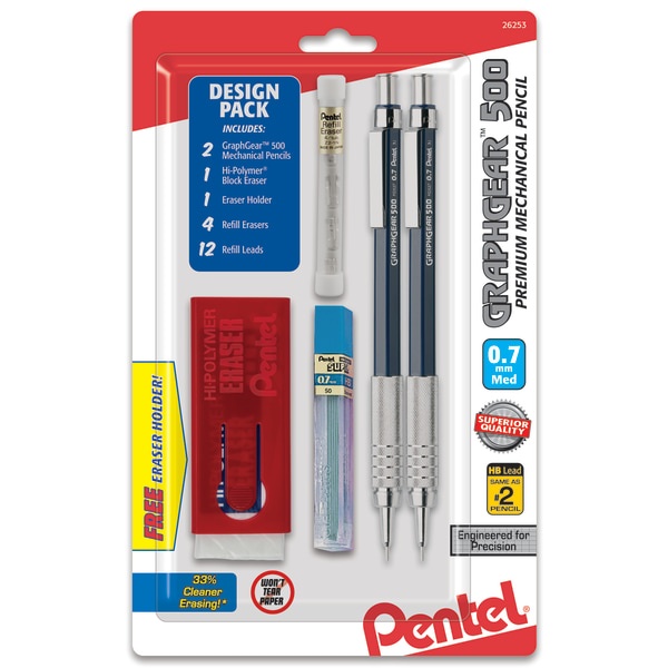 slide 1 of 2, Pentel Graph Gear 500 Mechanical Drafting Pencils, 0.7 Mm, Blue Barrel, Pack Of 2, 2 ct