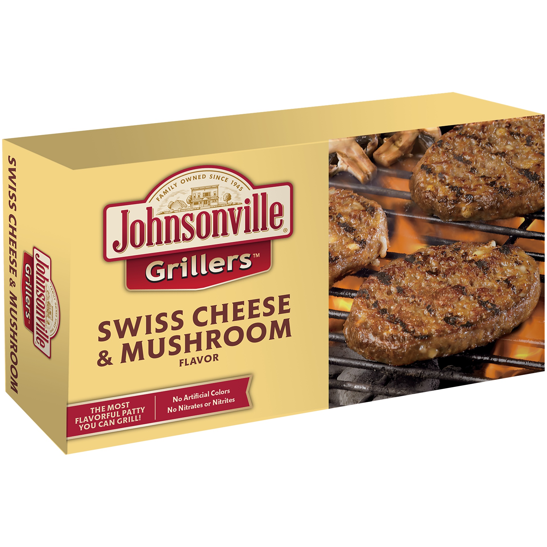 slide 3 of 4, Johnsonville Grillers Swiss Cheese & Mushroom Patties, 1.5 lb