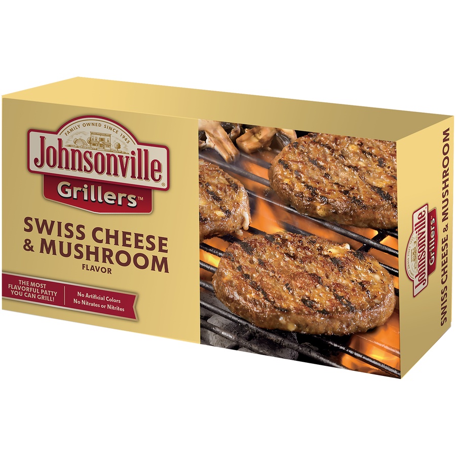 slide 4 of 4, Johnsonville Grillers Swiss Cheese & Mushroom Patties, 1.5 lb