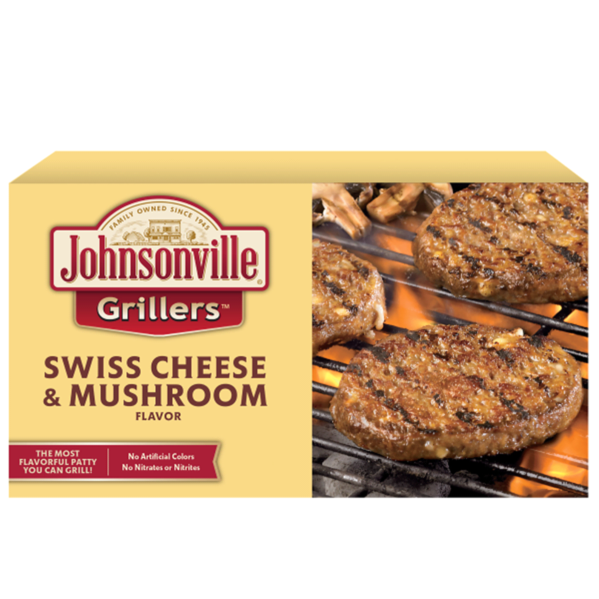 slide 1 of 4, Johnsonville Grillers Swiss Cheese & Mushroom Patties, 1.5 lb