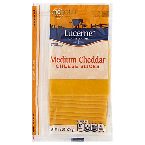 slide 1 of 1, Lucerne Dairy Farms Lucerne Cheese Slices Medium Cheddar, 10 ct