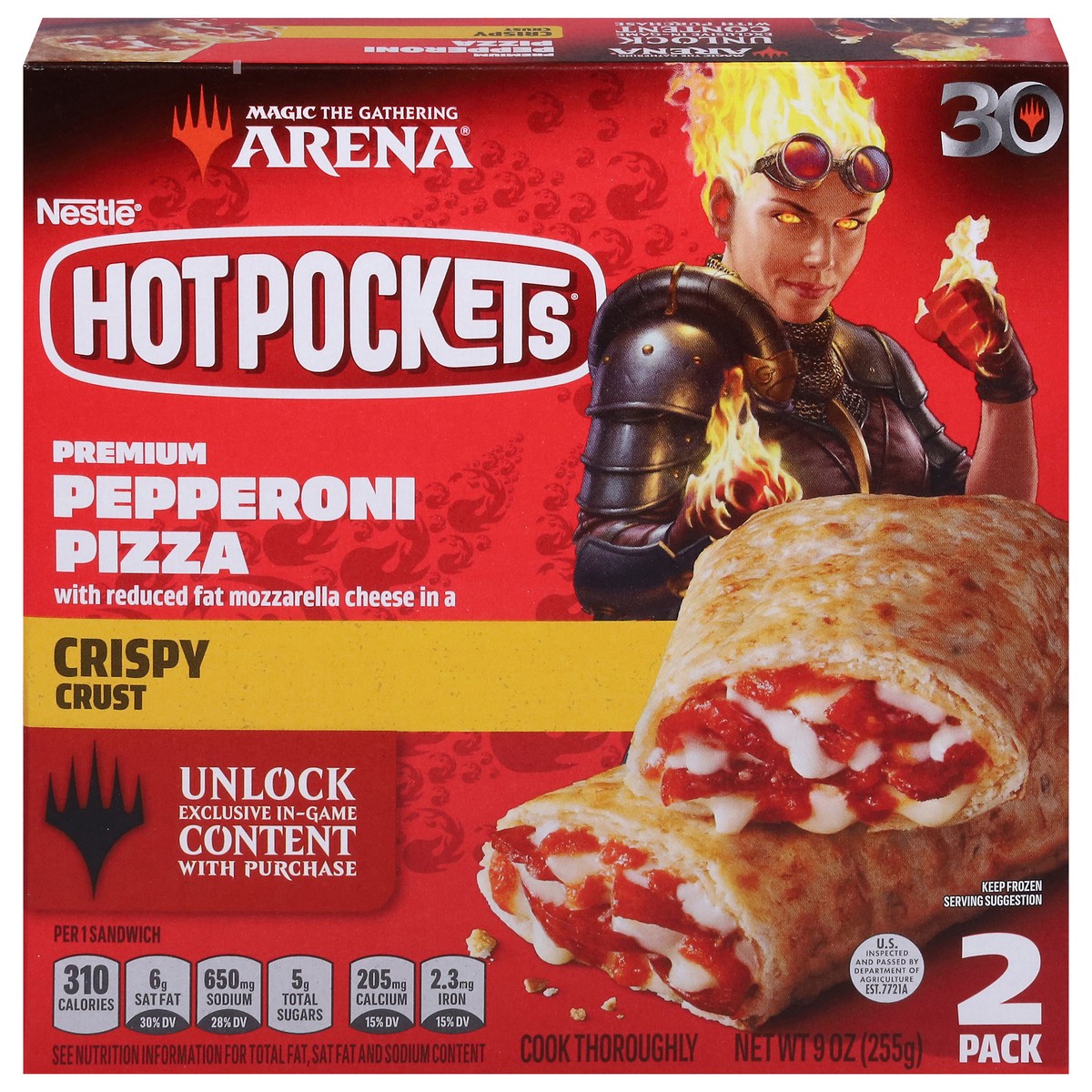 slide 1 of 3, Hot Pockets Pepperoni Pizza Crispy Crust Frozen Snacks, Pizza Snacks Made with Mozzarella Cheese, 2 Count Frozen Sandwiches, 9 oz