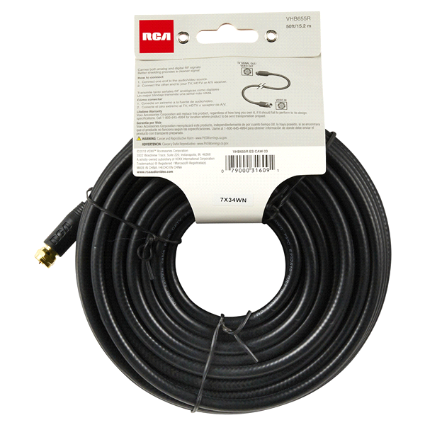 slide 4 of 5, RCA 50' Coax Cable Black VHB655R, 50 ft