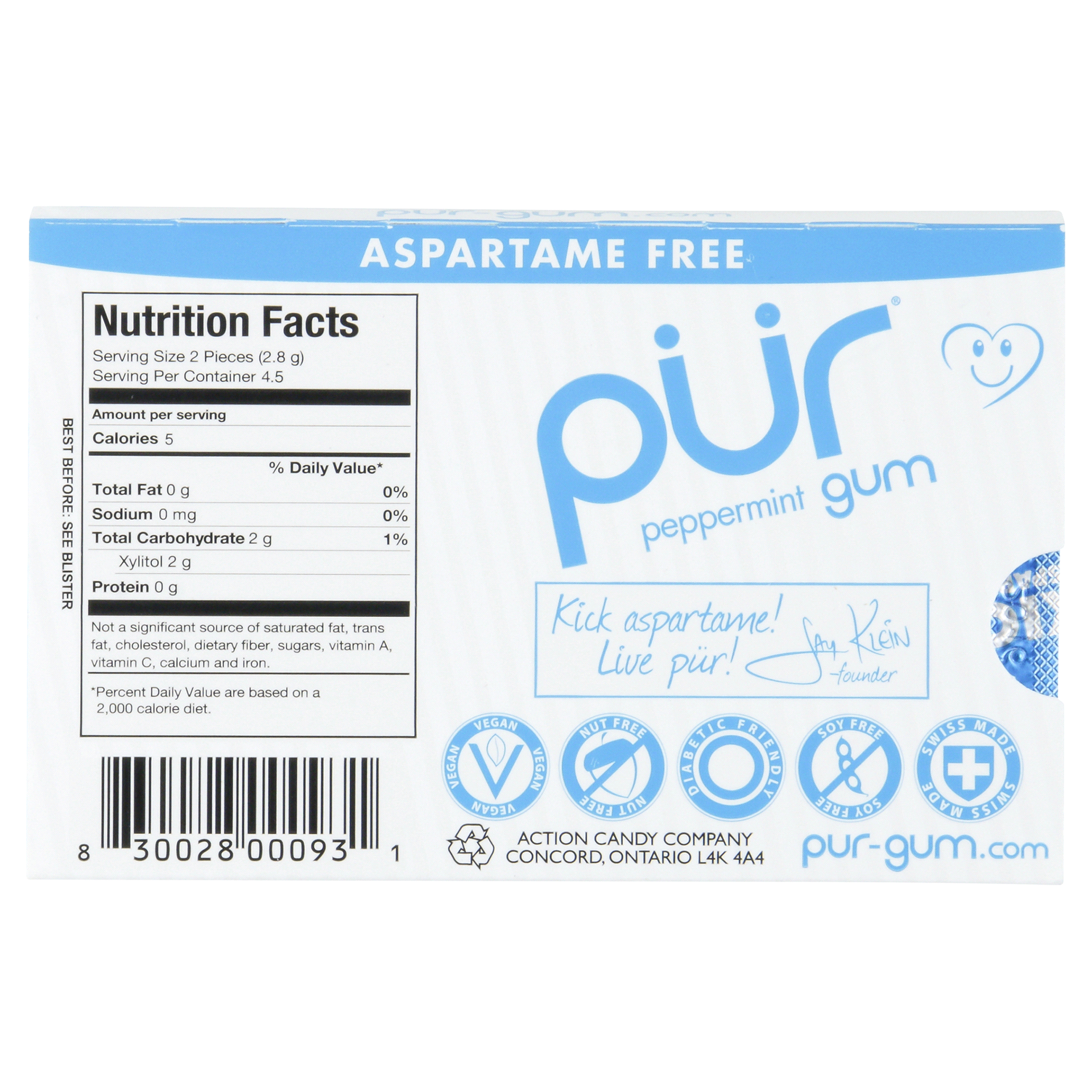 slide 5 of 5, PUR Aspartame Free Peppermint Gum 9 ea, 9 ct