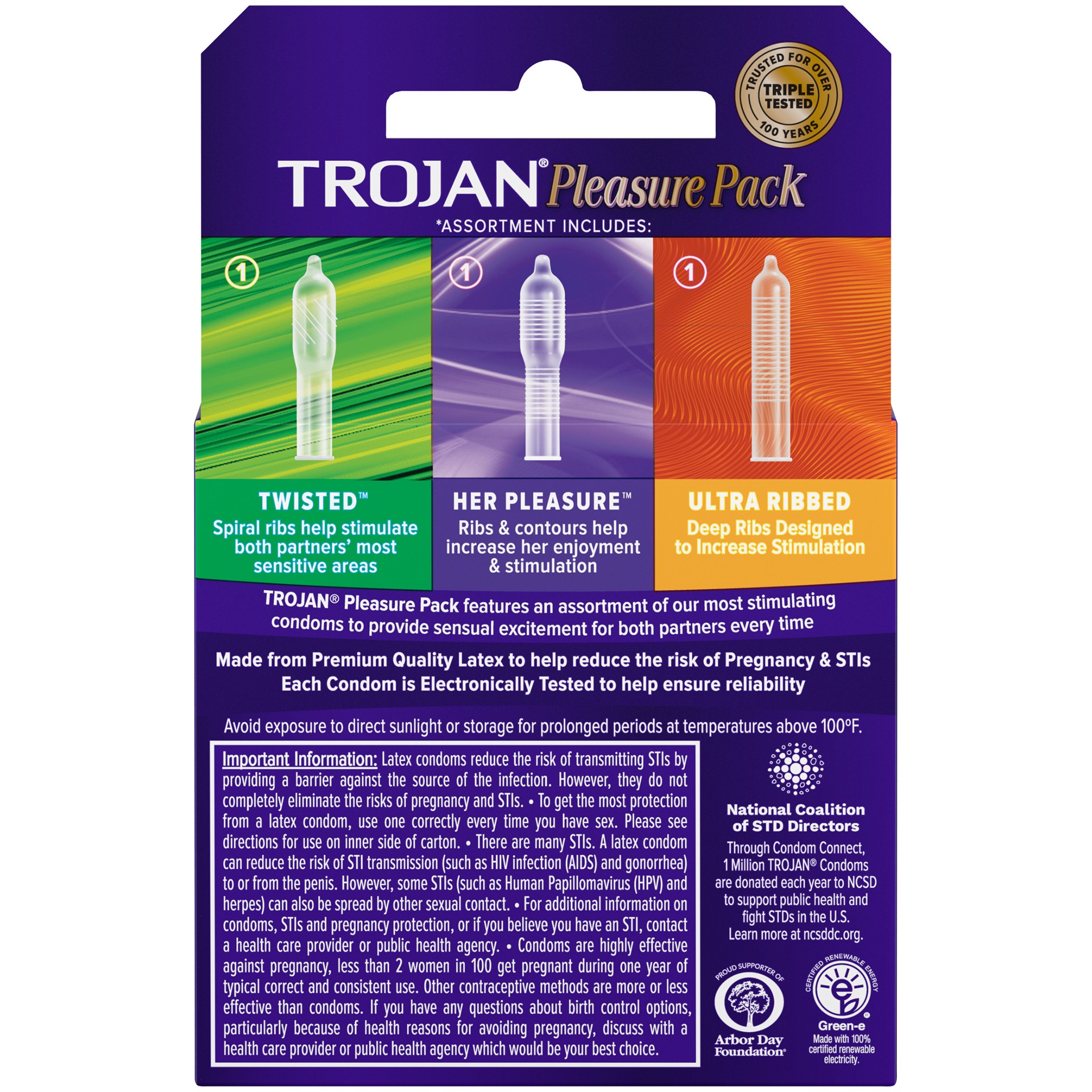 slide 4 of 5, TROJAN Pleasure Variety Pack Lubricated Condoms, 3 Count, 3 ct