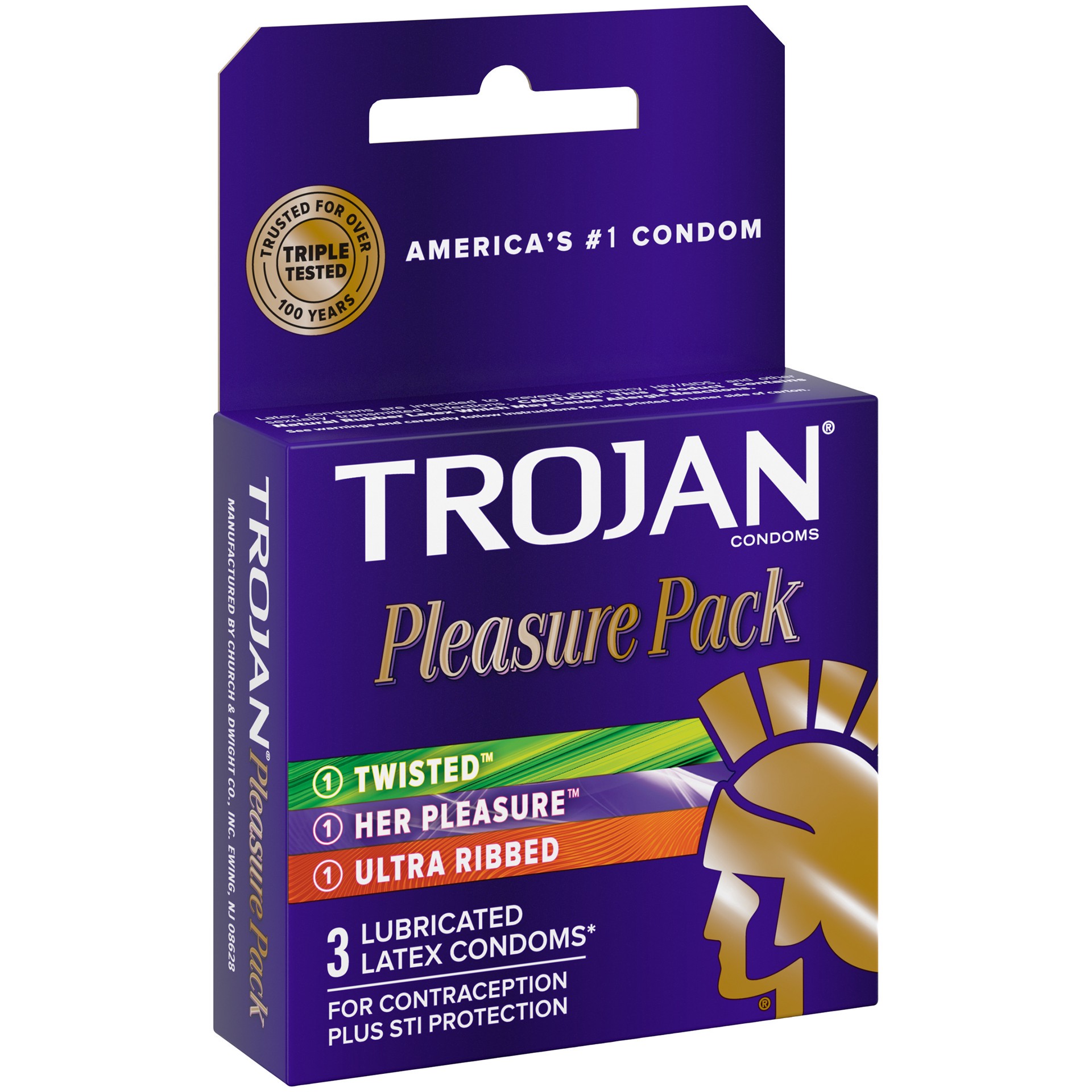 slide 5 of 5, TROJAN Pleasure Variety Pack Lubricated Condoms, 3 Count, 3 ct